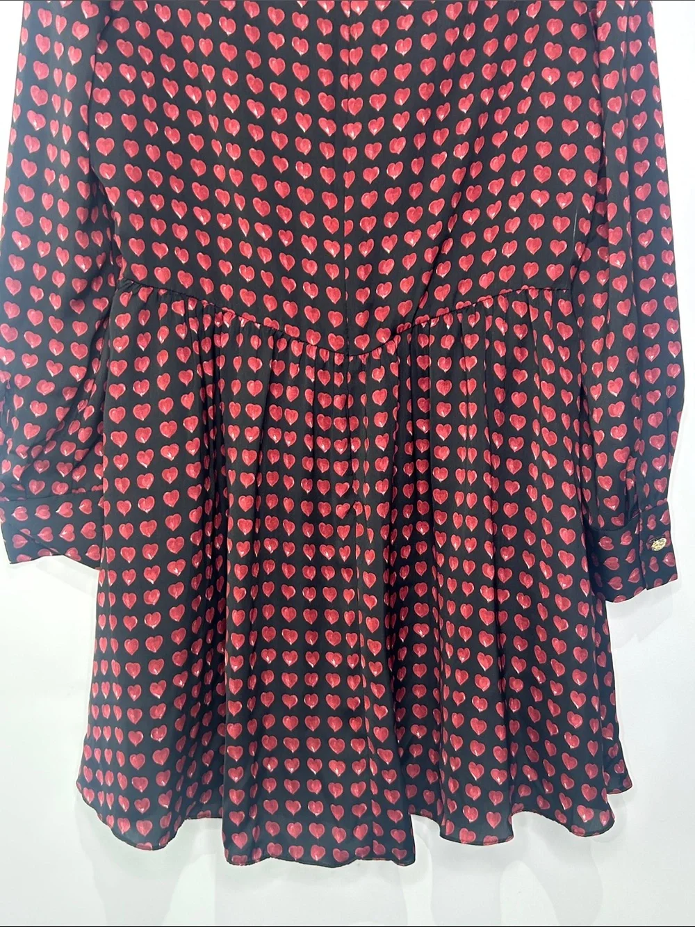 ZARA Woman Red Heart Print Long Sleeve Romper Mini Dress Black Size Small